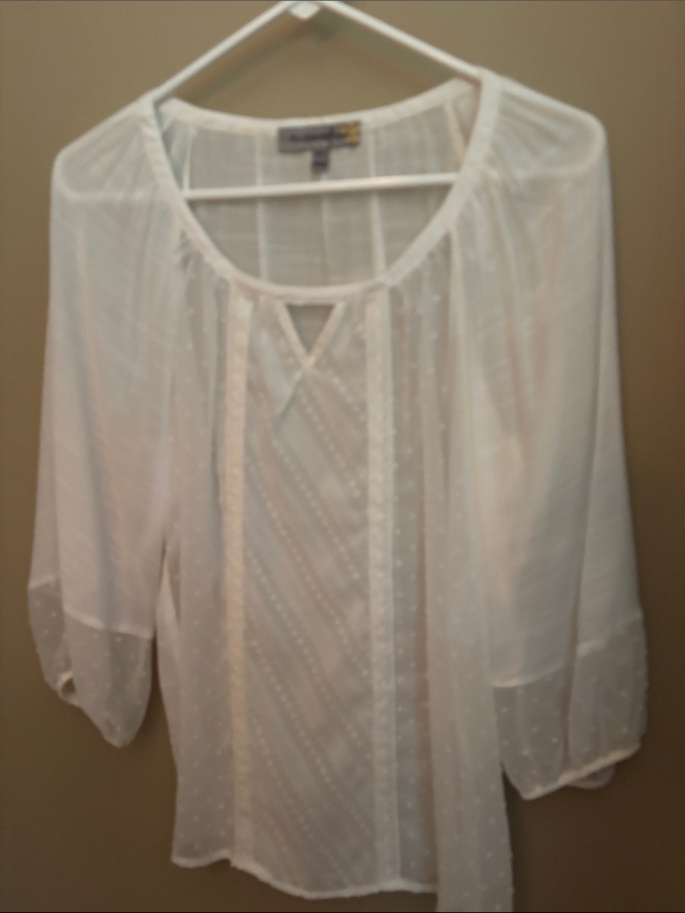 White Semi-Sheer Peasant Blouse with Dotted Texture